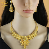 ANIID Dubai Luxury Big Pendant Necklace Sets For Women African 24k Gold Color Indian Arab Wedding Bridal Crystal Jewelry Sets