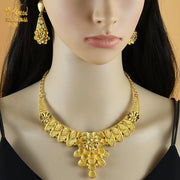 ANIID Dubai Luxury Big Pendant Necklace Sets For Women African 24k Gold Color Indian Arab Wedding Bridal Crystal Jewelry Sets