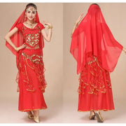 Bollywood Dress Adult Costume Women Oriental Sari Indian Arabic Dance Belly Clothing Performance Chiffon Skirt Set Clothes