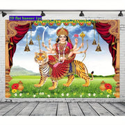 2D flat, 1 piece Indian God background - traditional Hindu Goddess Devali goddess Durga with tiger
