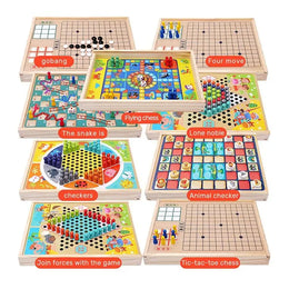 Chess Game 9 In 1 Mini Checkerboard Wooden Flying Chess Chinese Checkers Flying Ludo Board Set Portable Wooden Tabletop Game Toy