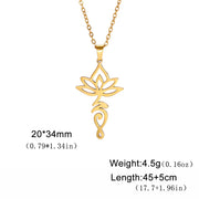 Skyrim Lotus Flower Yoga Om Unalome Pendant Necklace Stainless Steel Neck Chain for Women Buddhism Mandala Amulet Jewelry Gift