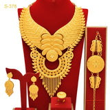 Bridal Indian Necklace Sets 24K Gold Plated Long Pendant For Women Nigeria African Dubai Wedding Earring Jewelry Set Party Gift