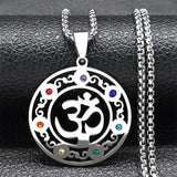 Yoga Meditation OM Symbol Necklace for Women Men Stainless Steel 7 Chakra Reiki Healing Buddhist Chain Jewelry collier N9721S01