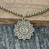 OHM OM AUM Yoga Lotus Flower Buddha Pendant Necklace For Women Religious Mandala Buddhism Jewelry