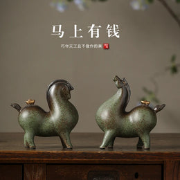 Creative Fortune Horse Ornament Ceramic Animal Horse Chinese Style Living Room Study Office Desktop Decoration