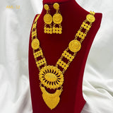 Bridal Indian Necklace Sets 24K Gold Plated Long Pendant For Women Nigeria African Dubai Wedding Earring Jewelry Set Party Gift