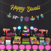 Diwali Party Decorations Happy Diwali Gold Glitter Banner, Indian Festival of Lights Themed Garland for Hindu Party Decor