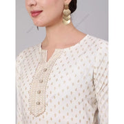 મહિલાઓ માટે ભારતીય એથનિક પ્રિન્ટ 3-પીસ કુર્તા સેટ મધ્યમ લંબાઈનો કોટન સુટ પલાઝો દુપટ્ટા સાથે