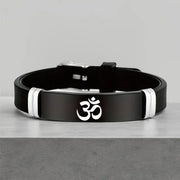 Stainless Steel Indian Sanskrit OM Bracelets For Men Women Fashion Engraved Silicone Bangle Hinduism Yoga Energy Jewelry Gift