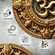 1 Piece 2D 8 Inch Wooden Disc Deluxe Gold Om Symbol Model Sign Garage Hanging Garden Porch Living Room Park Outdoor