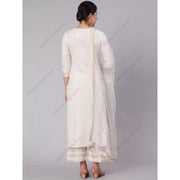 મહિલાઓ માટે ભારતીય એથનિક પ્રિન્ટ 3-પીસ કુર્તા સેટ મધ્યમ લંબાઈનો કોટન સુટ પલાઝો દુપટ્ટા સાથે