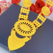 Bridal Indian Necklace Sets 24K Gold Plated Long Pendant For Women Nigeria African Dubai Wedding Earring Jewelry Set Party Gift