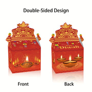 12pcs Happy Diwali Party Favors - Pre-Made Indian Festival Boxes with Diya Designs, Deep Red, Orange, Purple, Blue, Golden