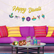 Diwali Party Decorations Happy Diwali Gold Glitter Banner, Indian Festival of Lights Themed Garland for Hindu Party Decor