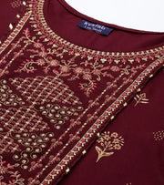 નવી ભારતીય મહિલા મરૂન એથનિક કુટા થ્રી પીસ સેટ