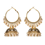 Ethnic Retro Geometric Turkish Jhumka Earrings For Women Indian Jewelry Flower Gold Color Bell Tassel Dangling Earrings