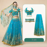 મહિલા ઉત્સવ હેલોવીન કોસ્પ્લે બેલી ડાન્સ ટોપ ડ્રેસ એડલ્ટ ઇન્ડિયન આરબ જાસ્મીન સાડી ફેન્ટસી રેવ બોલિવૂડ આઉટફિટ કોસ્ચ્યુમ સૂટ