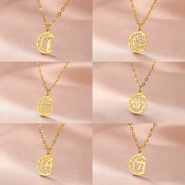 Vintage Goddess Crescent Phase Necklace Yoga OM Symbol Necklace Stainless Steel Love Palm Witch Knot Lotus π Symbol Jewelry