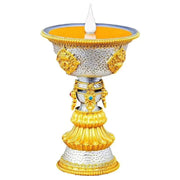 Resin Electric Thailand Butter Candle Lamp and Candlestick,Rechargeable Yellow LED, Buddhist Altar Lamp, Tibetan BaJiXiang Light