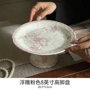 French High Leg Tray, Medieval Ceramic Fruit Pastry Dessert Plate, Dining Room Porch Atmosphere Decoration