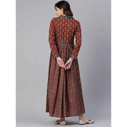 વસંત ઉનાળામાં મહિલાઓ માટે એથનિક પ્રિન્ટ વી-નેક લાંબી સ્લીવ અનારકલી કુર્તા ડ્રેસ પરંપરાગત ભારતીય ટ્યુનિક મેક્સી ડ્રેસ