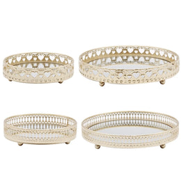 Nordic Luxury Metal Mirror Tray Round Plate Desktop Jewelry Storage for Coffee Table Dresser Bathroom Bedroom Home Decor