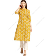 Women's Indian Style Cotton Printed Tunic Top Blouse with 3/4 Sleeves and Mandarin Collar India Dress Kurta Kurti