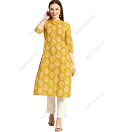 Women's Indian Style Cotton Printed Tunic Top Blouse with 3/4 Sleeves and Mandarin Collar India Dress Kurta Kurti