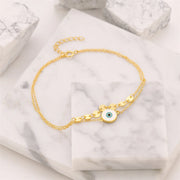 Aide 925 Sterling Silver Enamel Eye With Sequin Double Chain Anklets For Women K Gold Pendant Bohemian Jewelry Beach Party Gift