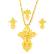 Saudi Arabia Classical Ethiopian Gold Plated Bridal Jewelry Sets Necklace Earrings Ring Gifts Wedding Jewellery Set For Women