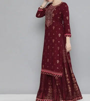 નવી ભારતીય મહિલા મરૂન એથનિક કુટા થ્રી પીસ સેટ