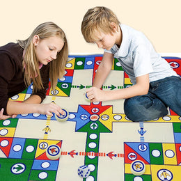 Flying Chess Game Carpet Crawling Chess Playmat Set with Chesses Family Game Toy Rug Party Game for Kids Toddlers Friends Gifts