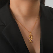 Skyrim Lotus Flower Yoga Om Unalome Pendant Necklace Stainless Steel Neck Chain for Women Buddhism Mandala Amulet Jewelry Gift