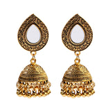 Ethnic Retro Geometric Turkish Jhumka Earrings For Women Indian Jewelry Flower Gold Color Bell Tassel Dangling Earrings