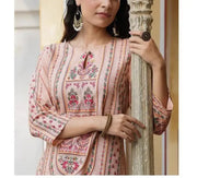 Indian Women's Imported Shirt Long Pink Shirt Round Neck Kurta Pint