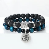 Natural Stone Bracelet Set Men Vintage Ethnic Buddha Braclets Charm OM Symbol Bangles Friendship Women Yoga Healing Jewelry Gift