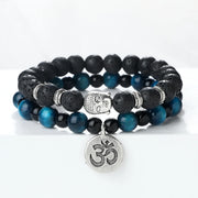 Natural Stone Bracelet Set Men Vintage Ethnic Buddha Braclets Charm OM Symbol Bangles Friendship Women Yoga Healing Jewelry Gift