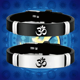 Stainless Steel Indian Sanskrit OM Bracelets For Men Women Fashion Engraved Silicone Bangle Hinduism Yoga Energy Jewelry Gift