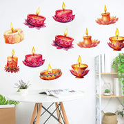 12 Pcs Diwali Festival Sticker Lotus Tealight Candle Holder Sticker Artificial Lotus Flower Labels Traditional Party Supplies