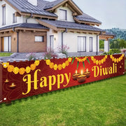 VIKAMA Diwali Festival Banner Golden Garland with Oil Lamp Motif Indoor/Outdoor Garden Lawn Festival Celebration Decoration