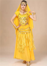 Bollywood Dress Adult Costume Women Oriental Sari Indian Arabic Dance Belly Clothing Performance Chiffon Skirt Set Clothes