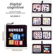 4 પાના બોધ પ્રારંભિક શિક્ષણ પુસ્તકો બાળકો માટે કાળા અને સફેદ કાપડનું પુસ્તક બાળકો માટે મોન્ટેસરી શૈક્ષણિક રમકડાં