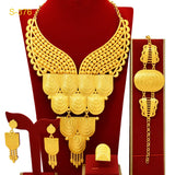 Bridal Indian Necklace Sets 24K Gold Plated Long Pendant For Women Nigeria African Dubai Wedding Earring Jewelry Set Party Gift