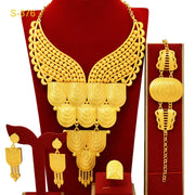 Bridal Indian Necklace Sets 24K Gold Plated Long Pendant For Women Nigeria African Dubai Wedding Earring Jewelry Set Party Gift