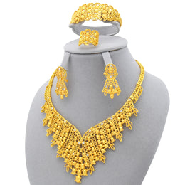 XUHUANG Luxury Dubai Crystal Gold Color Necklace Sets For Women Wedding African Jewelry Set Indian Jewellery Anniversary Gifts