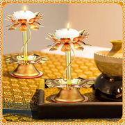 GYTB-2 Pcs દિવાળી લોટસ મીણબત્તી ધારક દિવાળી પૂજા માટે ધાતુની દીવા કમળ ઘી દીવો મીણબત્તી ધારક ભારતીય દીવા સજાવટ