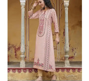 Indian Women's Imported Shirt Long Pink Shirt Round Neck Kurta Pint