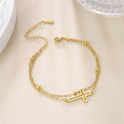 સ્કાયરિમ બોહેમિયા ક્રોસ પેન્ડન્ટ એન્કલ બ્રેસલેટ ફેશન ફૂટ જ્વેલરી ફોર વુમન સમર બીચ પાર્ટી સ્ટેનલેસ સ્ટીલ બીડ ચેઇન એન્કલેટ