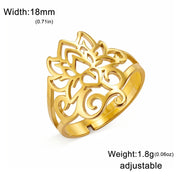 Skyrim Retro Lotus OM Symbol Open Ring Stainless Steel Women's Buddhist Adjustable Talisman Couple Anniversary Jewelry Gift